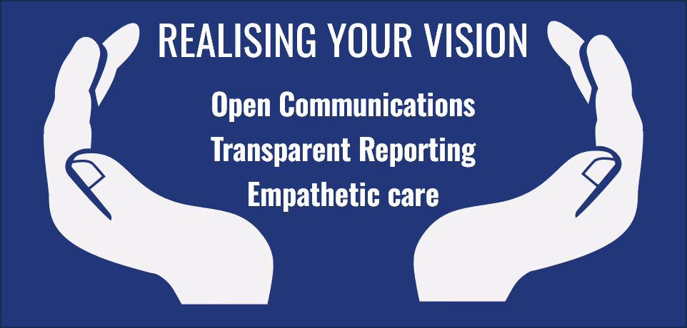 Realising Your Vision infographic – open communication, transparent reporting and empathetic client care with HomeExtensionsRUs complete service