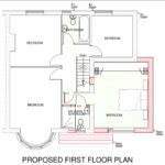 First floor plan showing new principal bedroom and shower room within the side extension
