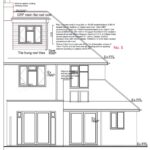 East elevation drawing showing the new rear box dormer window added to the loft roof