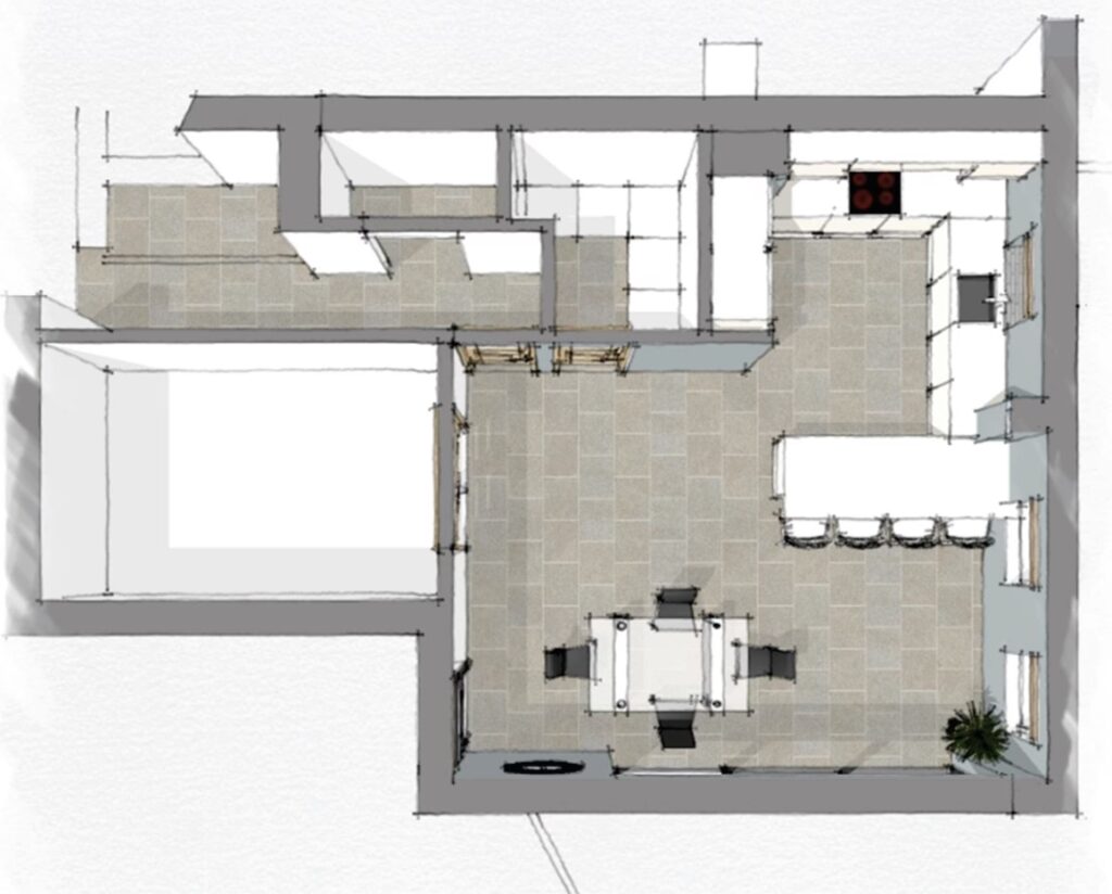 Proposed top-down floorplan illustration for single storey open-plan kitchen dining and living extension in St Albans